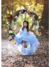 Sky Blue Satin Tulle Ruffled V Back Flower Girl Dress